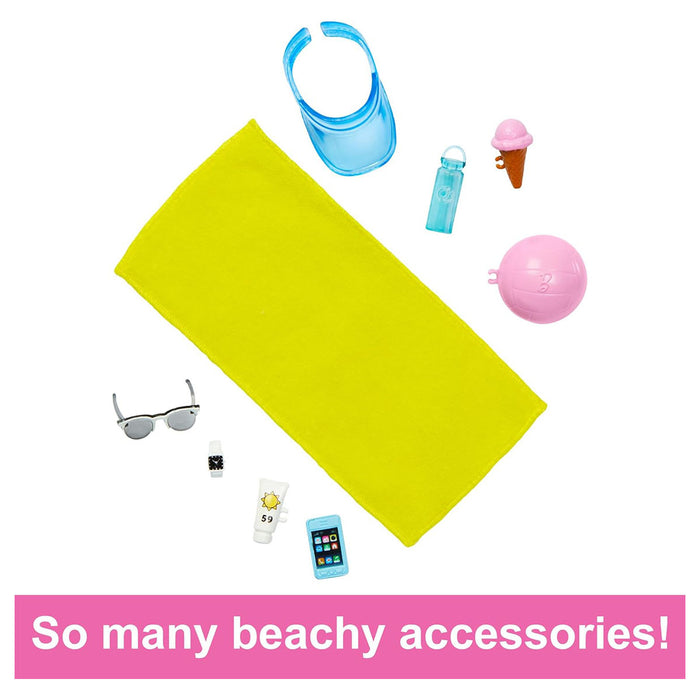 Blonde Ken Doll with Swim Trunks and Beach-Themed Accessories 