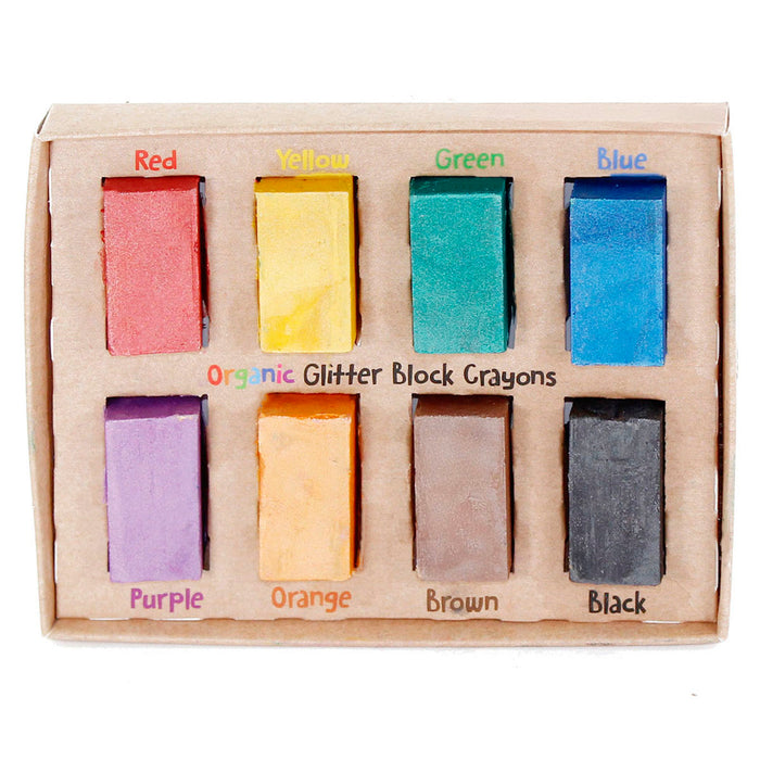 Booghe Organic Glitter Block Crayons (8 Colours)