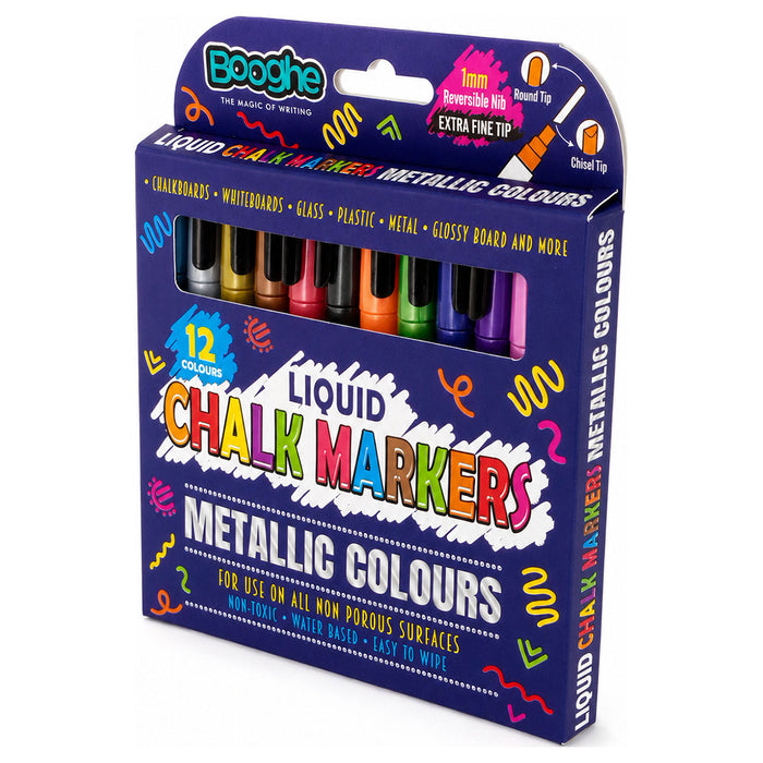 Chalk Markers Metallic Colours Extra Fine Tip 1mm 12 Pack
