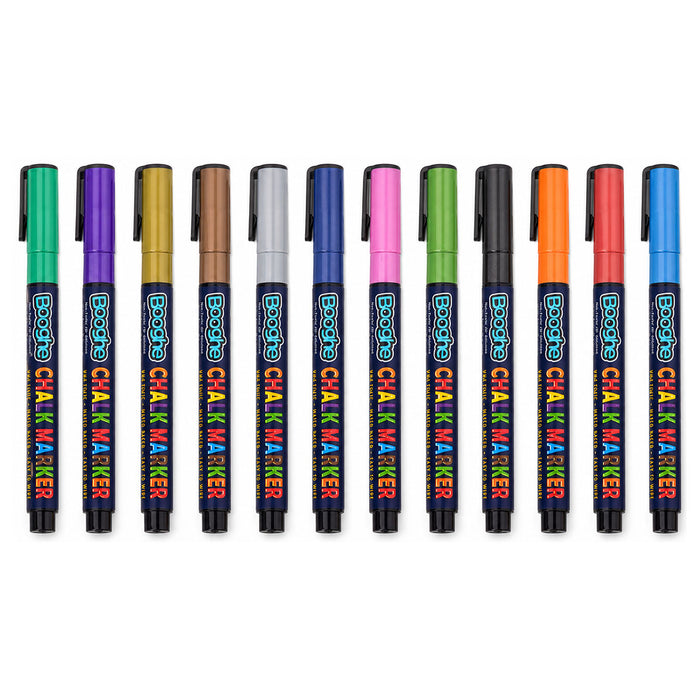 Chalk Markers Metallic Colours Extra Fine Tip 1mm 12 Pack