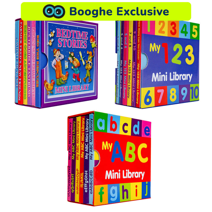 Bedtime Stories - My 123 - My ABC - Mini Library Board Books 3 Sets of 6