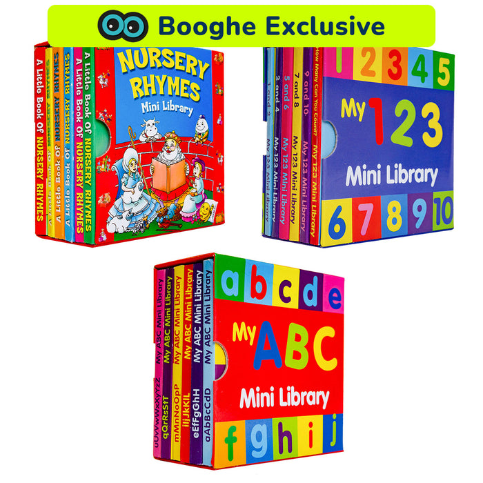 Nursery Rhymes - My 123 - My ABC - Mini Library Board Books 3 Sets of 6