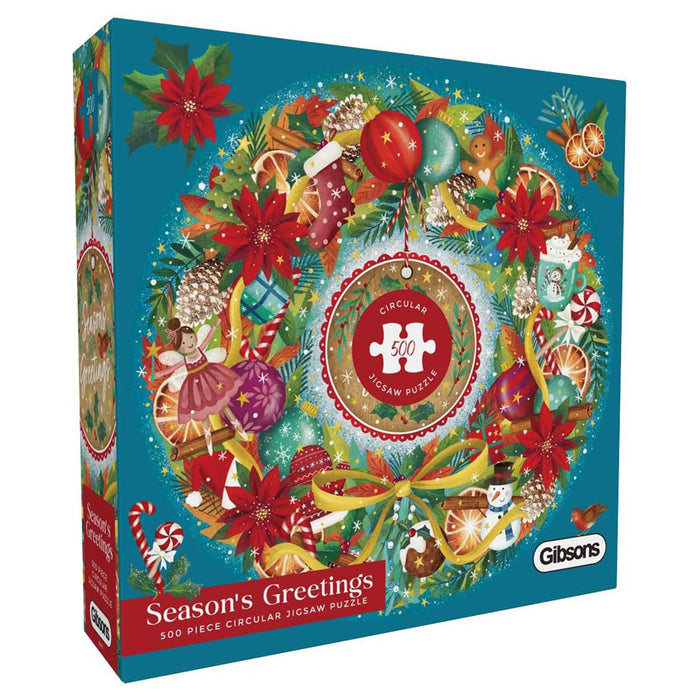 Gibsons Season's Greetings 500 Piece Circular Jigsaw Puzzle