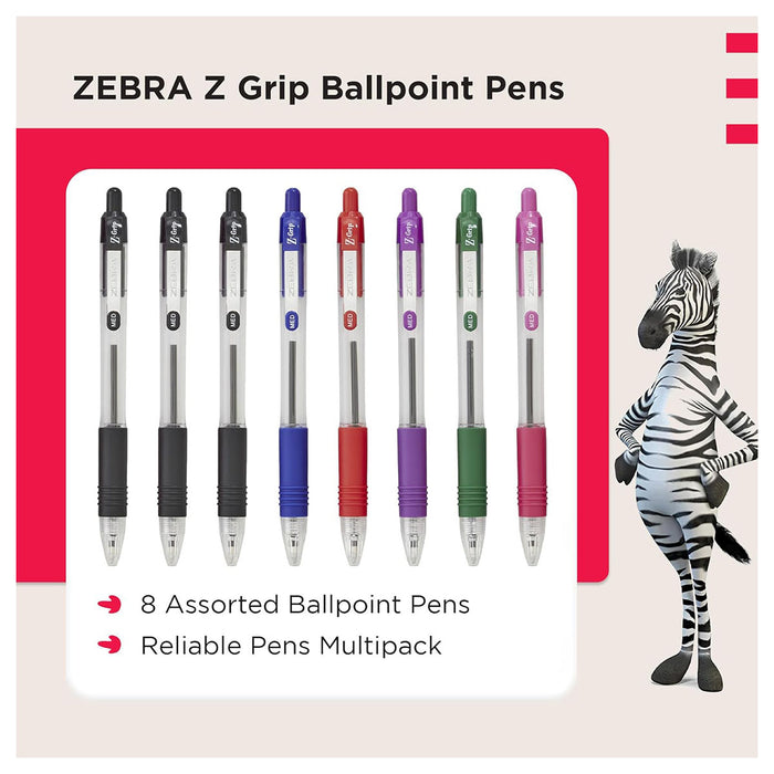 Z-Grip Ballpoint 8 Pack Assorted 1 x Blue, Violet, Pink, Green, Red, 3 x Black