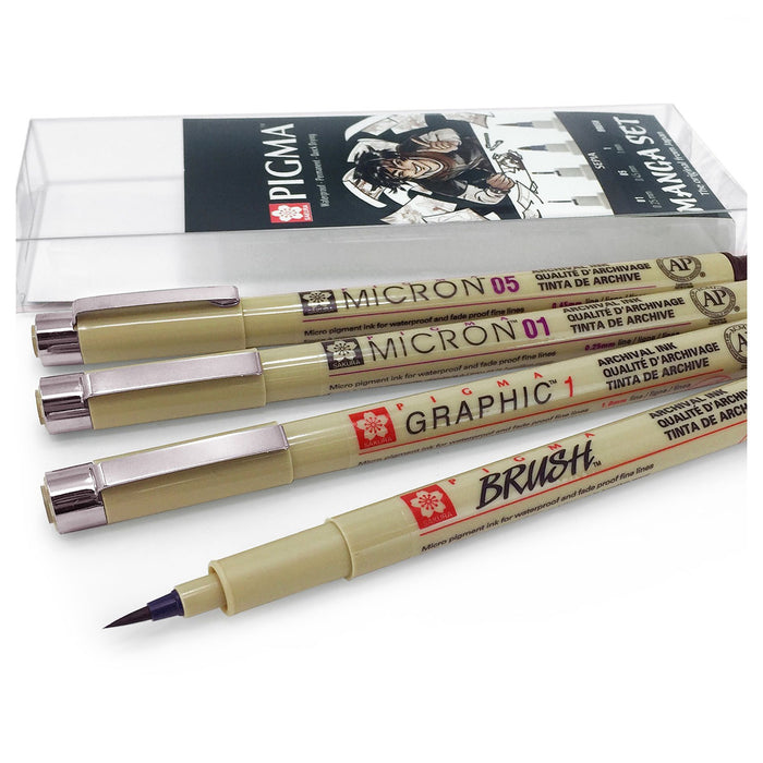 Sakura Pigma Micron fineliner set Manga Collection 4 sizes, Sepia