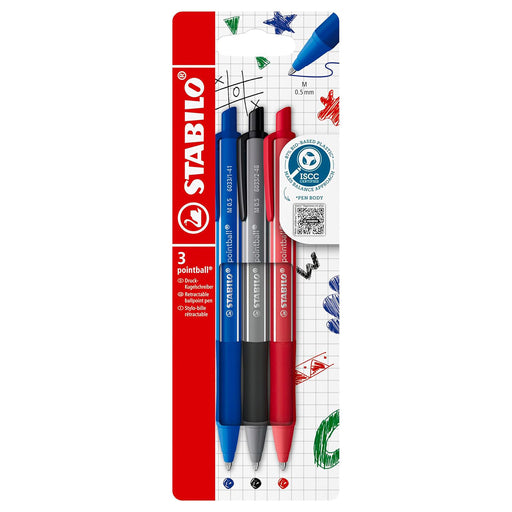 STABILO pointball colorful Ballpoint Pen with Assorted Coloured Inks (3 Pack)