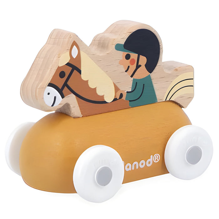 Janod Cross Roads Mountain Valley Wooden Horse Rider Carriage