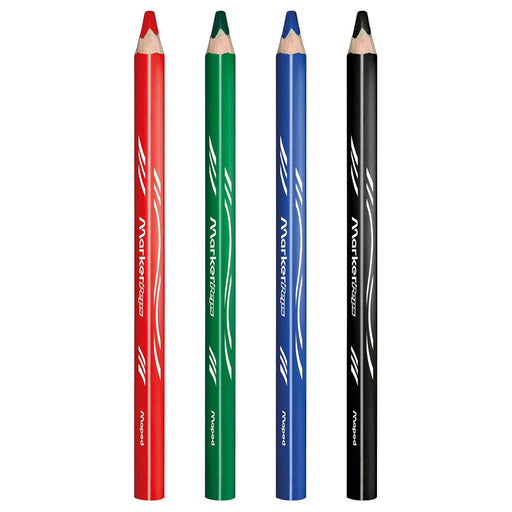 Maped Wooden Dry Erase Whiteboard Pencils x4 Assorted Colours & Sharpener 