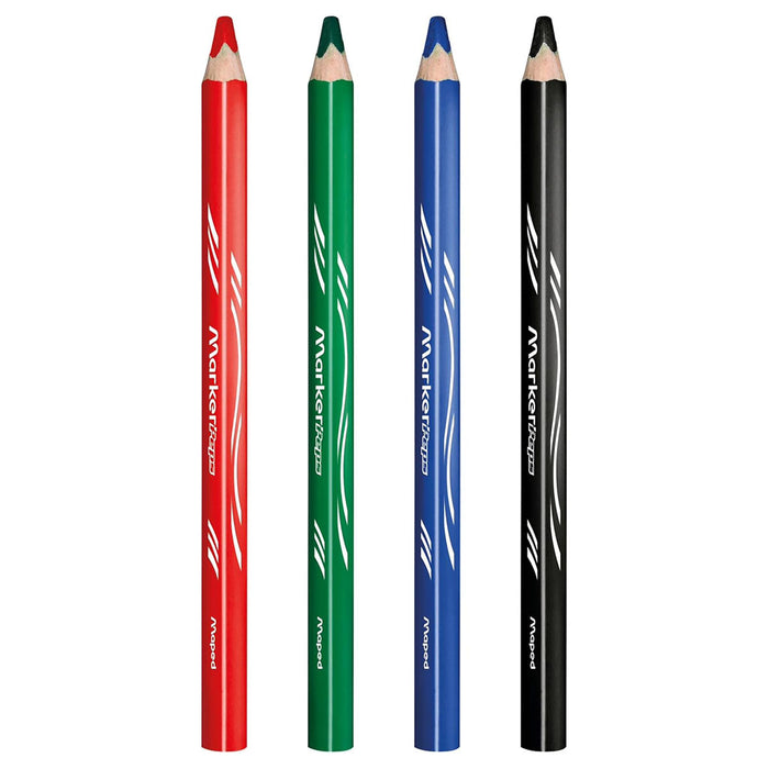 Maped Wooden Dry Erase Whiteboard Pencils x4 Assorted Colours & Sharpener 