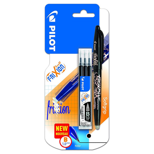 Pilot FriXion Ball Erasable and Refillable Black B Pen with 3 Ink Refills