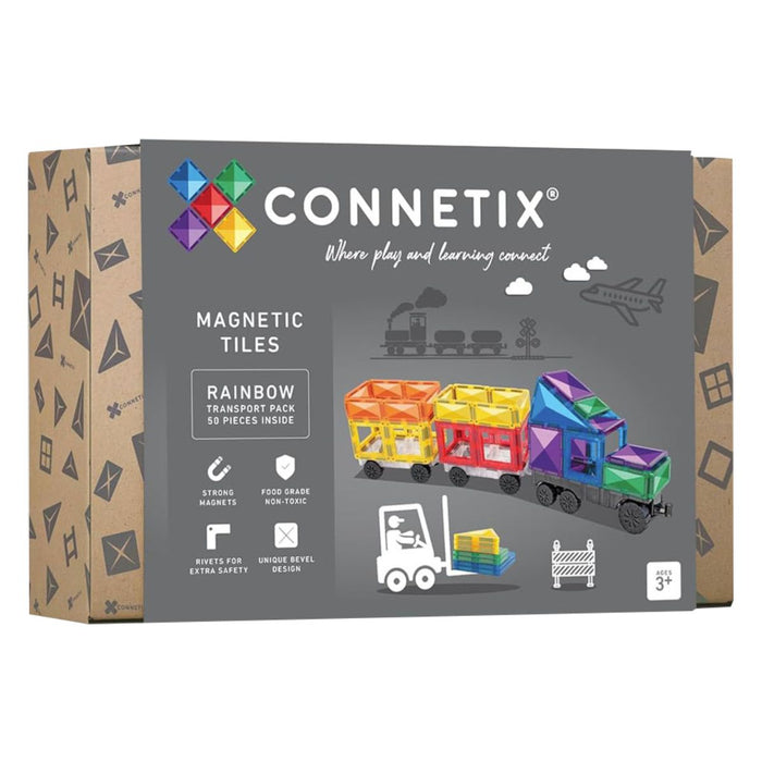 Connetix Magnetic Tiles Rainbow Transport Pack 50 Pieces