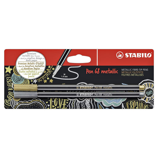 STABILO Pen 68 metallic Gold & Silver Pens (2 Pack)