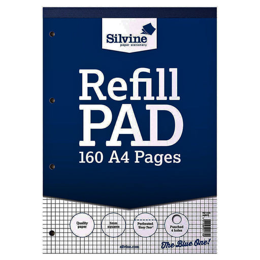 Silvine Refill Pad A4 Punched 4 Holes Square Ruled 160 Pages