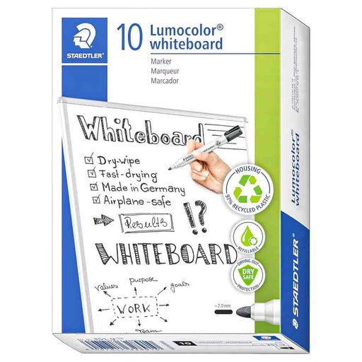  Staedtler Lumocolor Whiteboard Black Bullet Tip Markers (10 Pack)