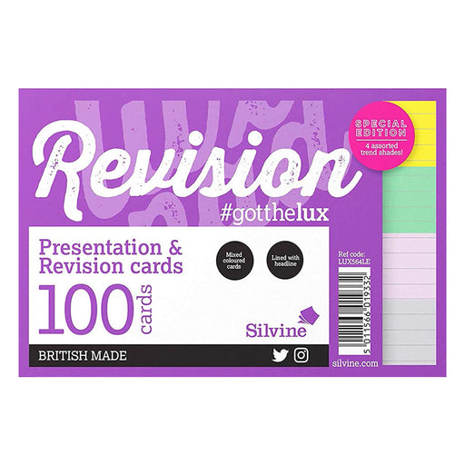 Silvine A6 Presentation & Revision 100 Cards Special Edition in Assorted Trend Shades Ruled