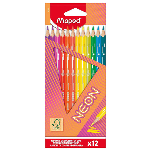 Maped NEON Coloured Pencils - Pack of 12 Neon Effect Colouring Pencils 
