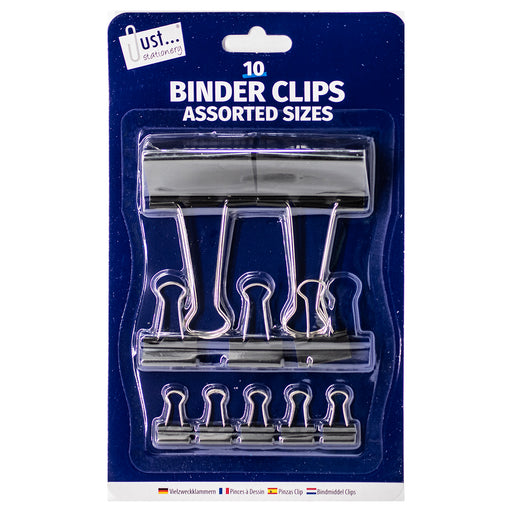 Just Stationery 10 Binder Clips Assorted Sizes