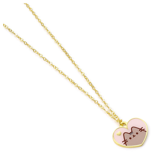 Pusheen the Cat Pink Enamel and Gold Heart Necklace