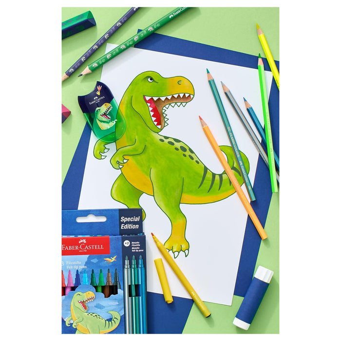 Faber-Castell Felt Tip Pens 10+3 and Dinosaur Stickers Set