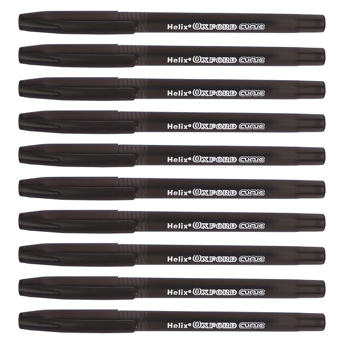 Helix Oxford Curve Black Needle Point Ball Pens (10 Pack)