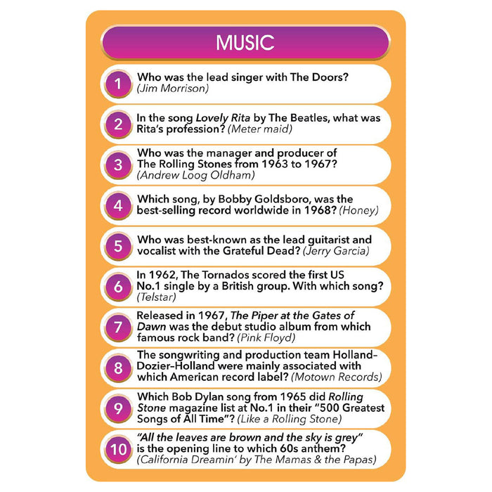 Top Trivia Decades 60s Card Game