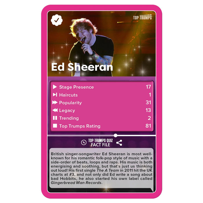 Popstars Top Trumps Specials Card Game