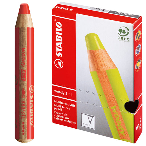 STABILO woody 3-in-1 Multi-talented Red Pencil (5 Pack)