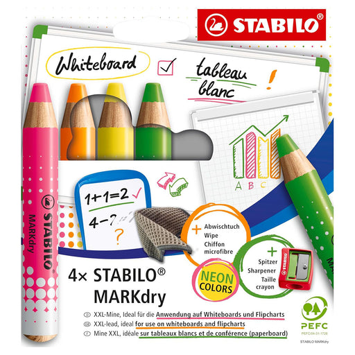 STABILO MARKdry Neon Colours Whiteboard and Flipchart Marker (4 Pack) 