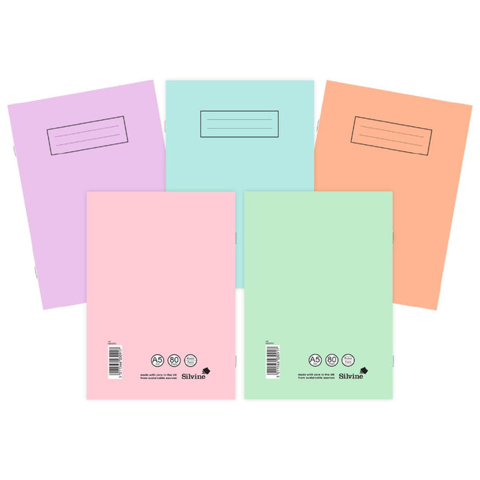 Silvine A5 Pastel Exercise Notebook Lined 80 Pages (styles vary)