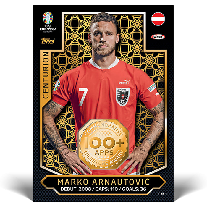 Marko Arnautovic 100+ Apps Topps Match Attax EURO 2024 Card