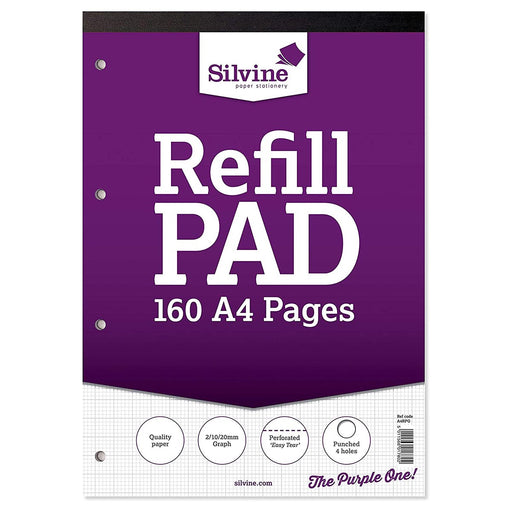 Silvine A4 Refill Pad 2/10/20mm Graph Ruling 160 Pages