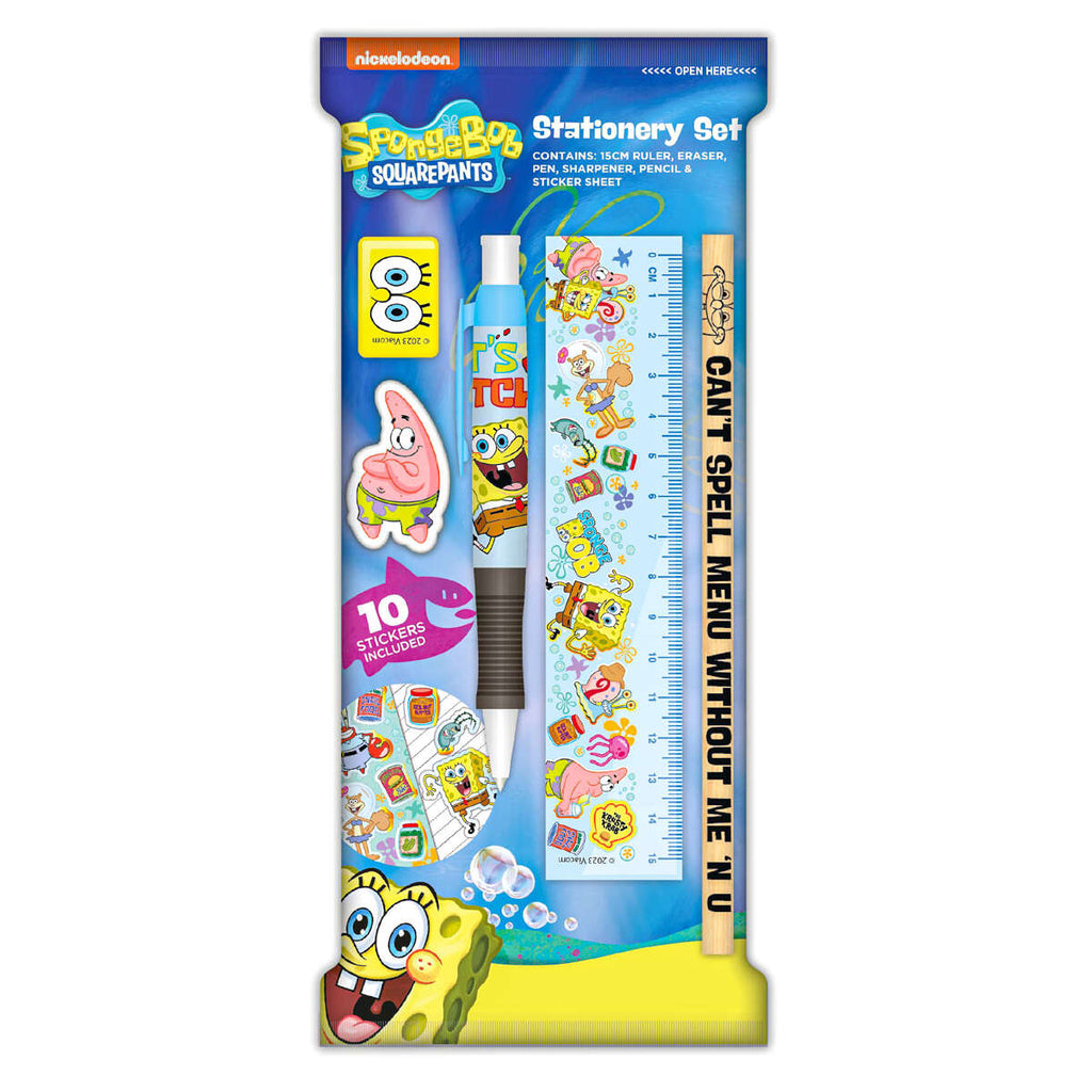 Spongebob Squarepants & Patrick Blue Pencil Case Pouch 8 Pc