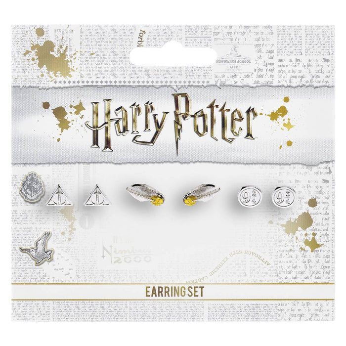 Harry Potter Deathly Hallows - Golden Snitch - Platform 9 3/4 Stud Earring Set