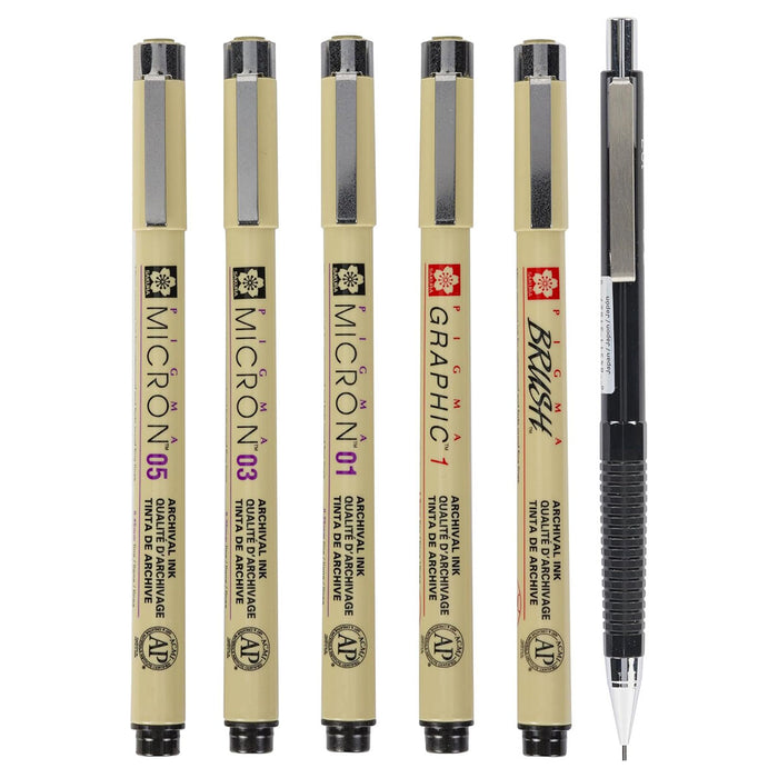 Sakura Pigma Micron fineliner set Manga Collection | 6 sizes, black