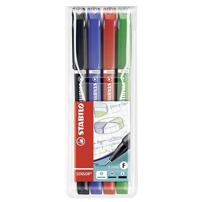 STABILO SENSOR F fineliner Pens Green, Red, Blue, Black (4 Pack)