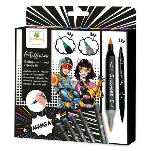 Sycomore Artissimo Manga 10 Alcohol Markers +1 Fine Liner Set