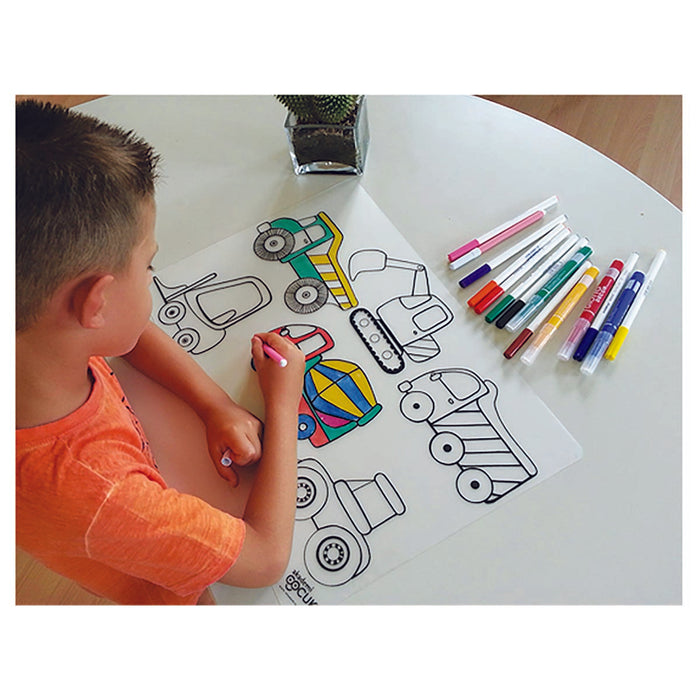 Funny Mat Construction Trucks Colouring Protection Mat