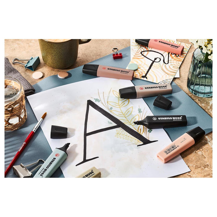 STABILO BOSS ORIGINAL NatureCOLORS Textmarker Beige, Warm Grey, Earth Green, Black (4 Pack)