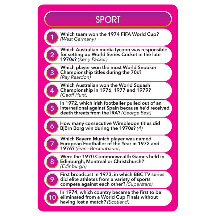 Top Trivia Decades 70s Card Game