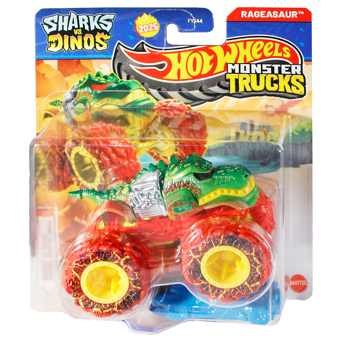 Hot Wheels Monster Trucks Shark Vs Dino Rageasaur Truck Orange Tyres