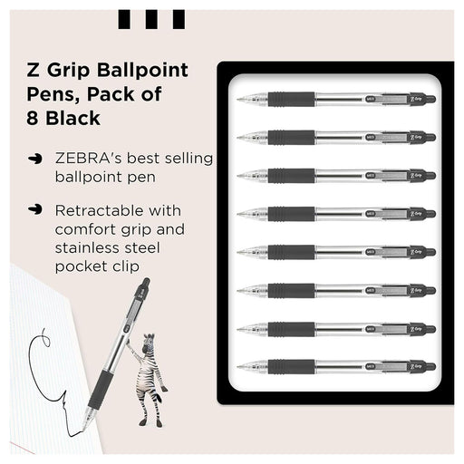 Zebra Z-Grip Ballpoint 8 Pack Black Ink