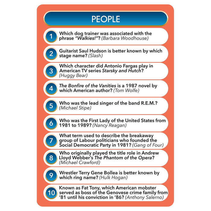 Top Trivia Decades 80s Card Game