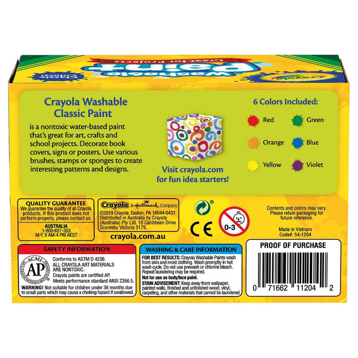 Crayola Washable Project Paint Classic Colours (6 Pack)