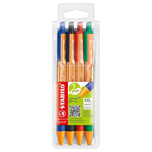 STABILO pointball Retractable Ballpoint Blue Black Red and Green Pens (4 Pack)