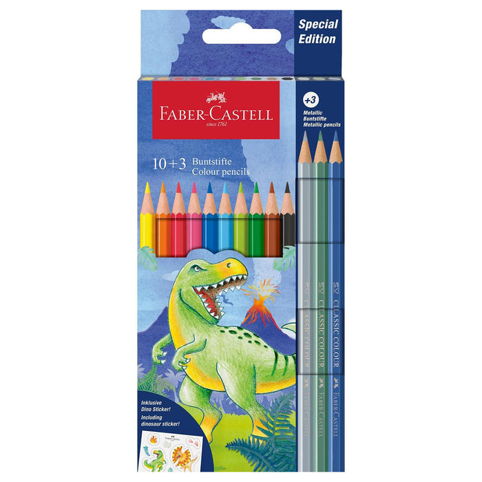 Faber-Castell Colour Pencils 10+3 and Dinosaur Stickers Set
