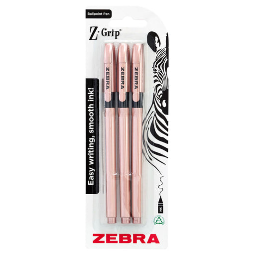 Zebra Pen Z-Grip Basics Rose Gold Black Ink 3pk