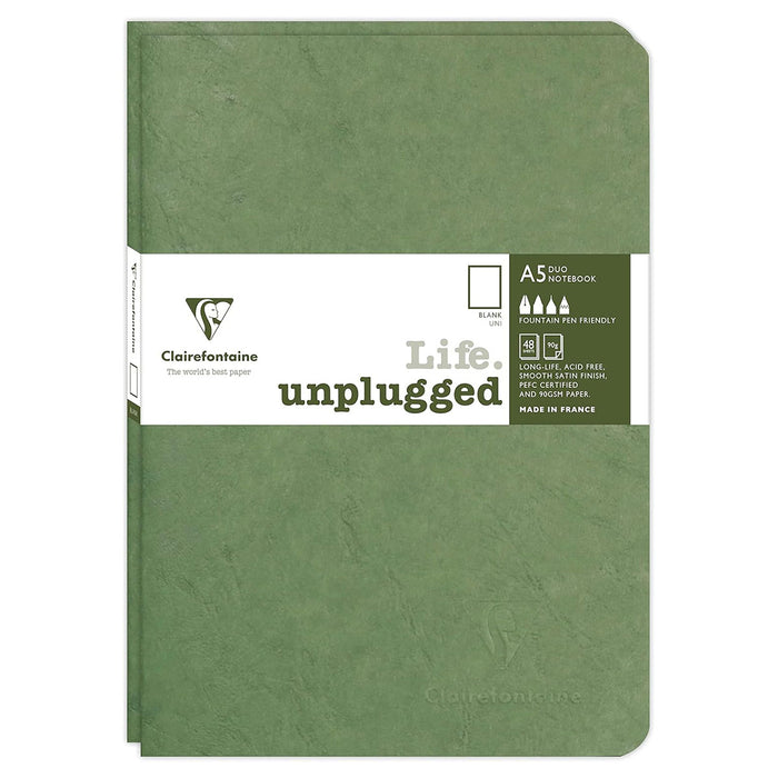 Clairefontaine Life Unplugged A5 Duo Blank Notebook Green (2 Pack)