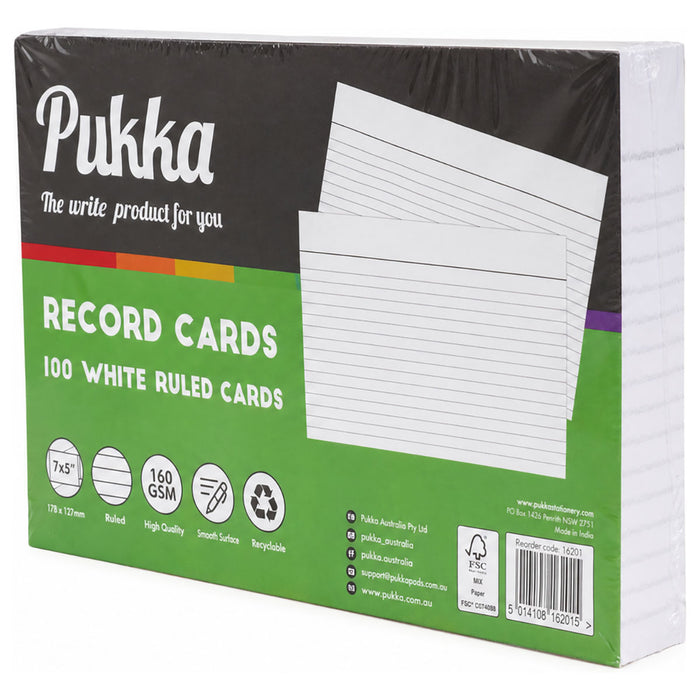 Pukka Record Cards 100 White Ruled