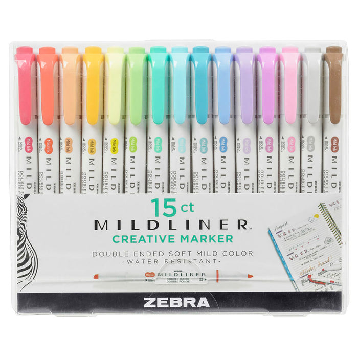 Zebra Creative Mildliner 15-Pack Double-Ended Soft Mild Colour 