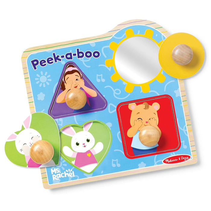 Melissa & Doug Ms. Rachel Wooden Peek-a-Boo Jumbo Peg Puzzle